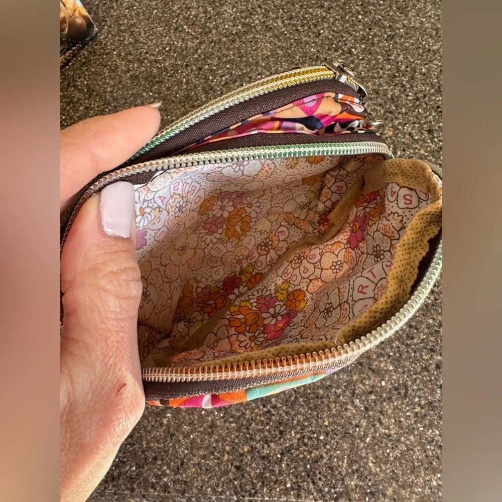 LeSportsac Double Zip Wristlet Coin Pouch – Colorful Floral & Card Print